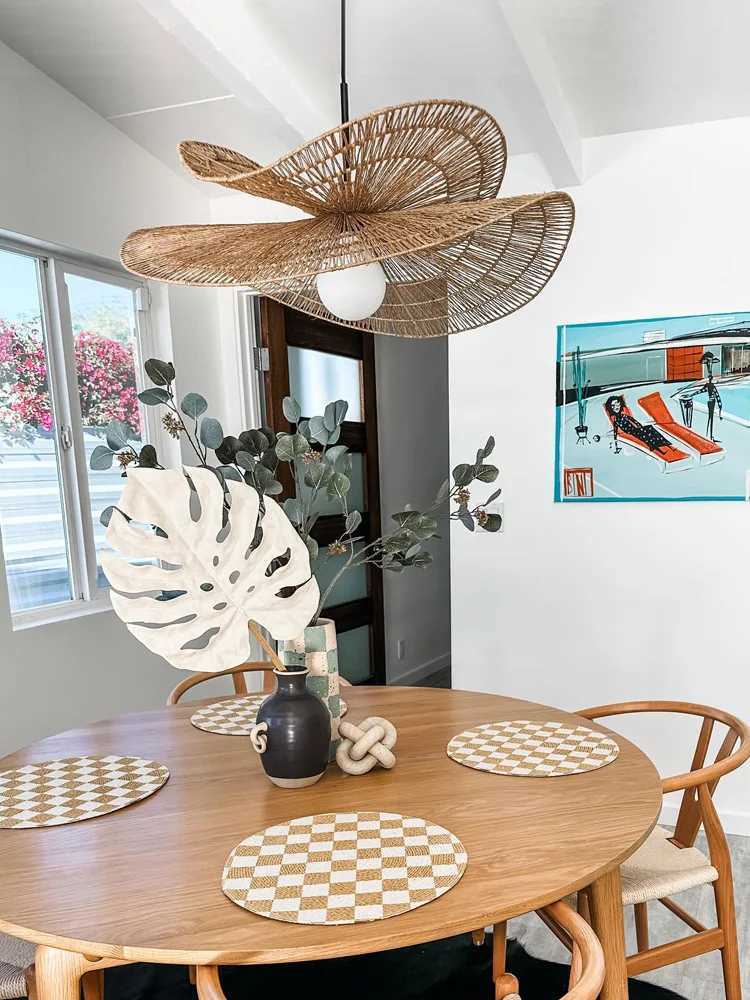 Wabi Sabi Rattan Chandelier Retro LED Weaving Pendant Lamp For Dining Room Bedroom Restaurant Bar Vintage Hemp Rope pendant LampXJ2500613