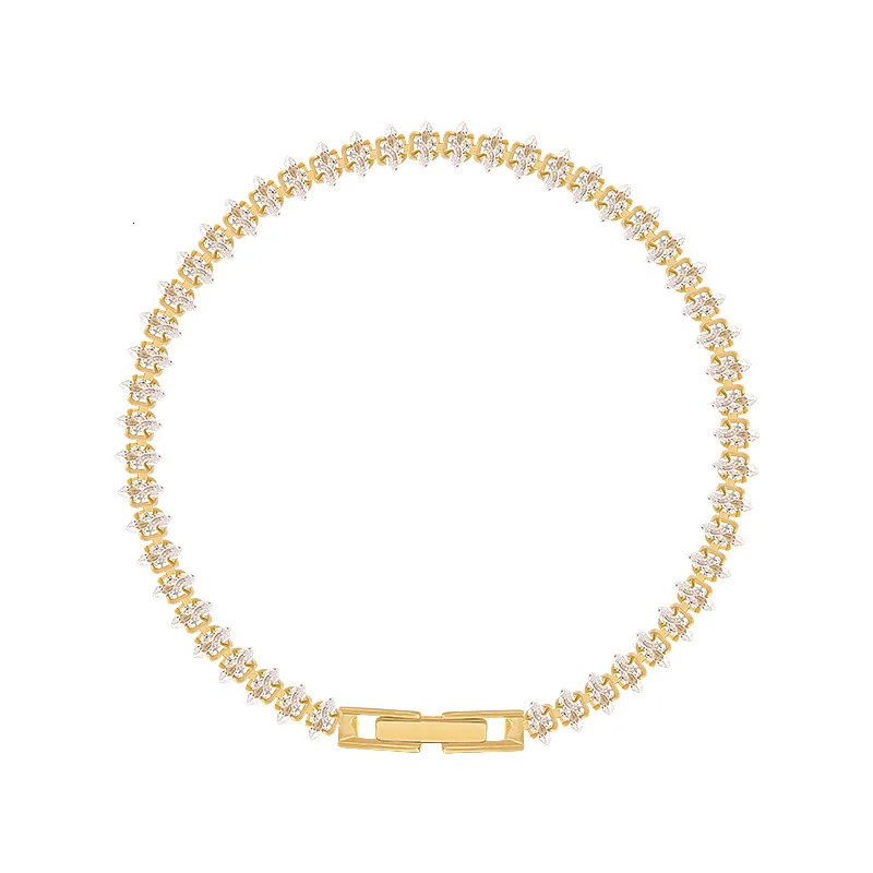 Roman Crystal Geometric Chain Bracelets for Women Trendy Goth Full Rhinestone Marquise Charm Tennis Bracelet Wed Jewelry 250610