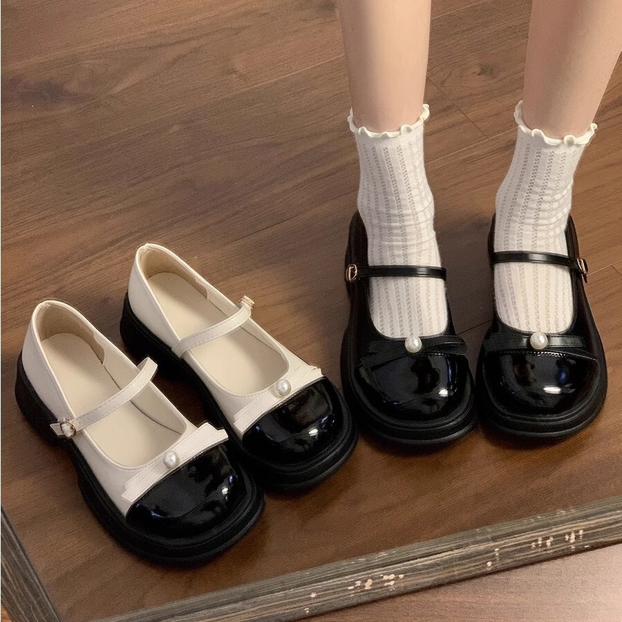 Ddmyoutdoor Ddmyoutdoor French Mary Jane Leather For Women Summer New Thick Heel Platform Dress With Skirt British Style Bowknot Single Shoes Outdoor 