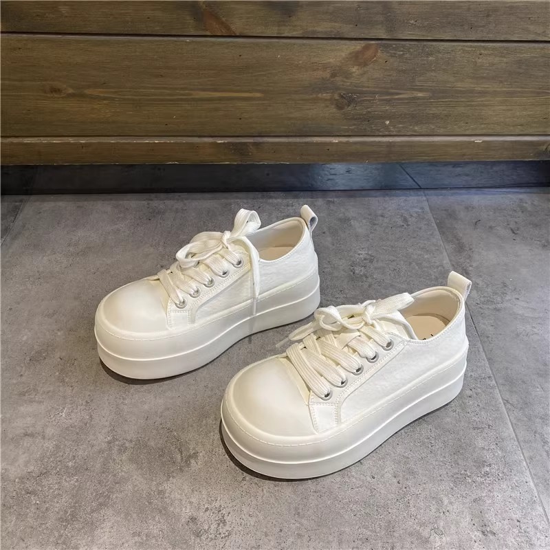 Ddmysports Platform Canvas Women Spring New Korean Style Lace Up Versatile Casual For Petite Fashionable White Shoes Outdoor Shoes