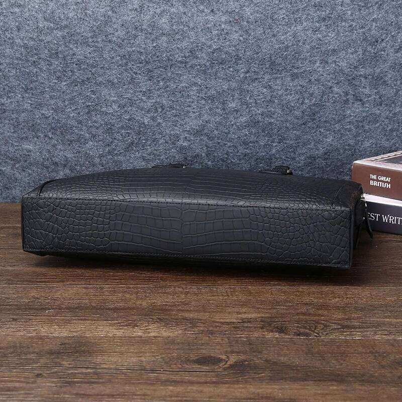 Crocodile Grain Briefcase for Men Business & Casual Use Spacious Interior Double Zipper Design Genuine Leather