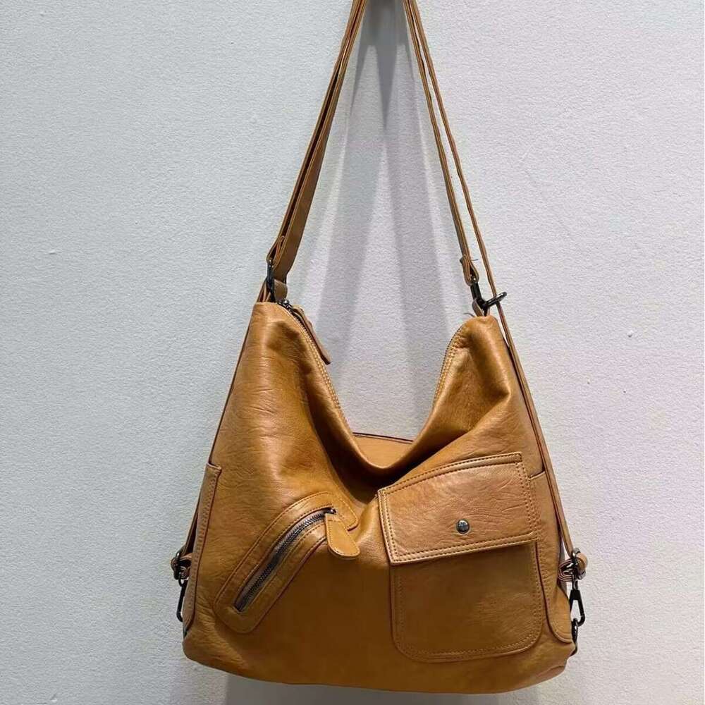 PU Capacity Washed New Women's Trendy Fashion Shoulder Versatile Backpack Soft Leather Crossbody Bag