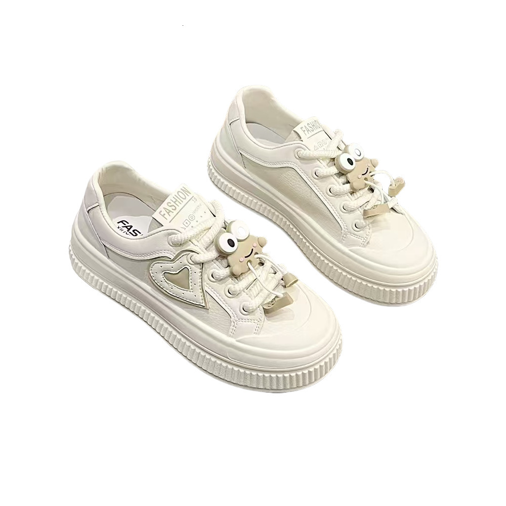 Ddmysports White Sneakers Autumn Korean Style Thick Sole Round Toe Lace Up Fashion Versatile Sports Casual Shoes Outdoor Shoes