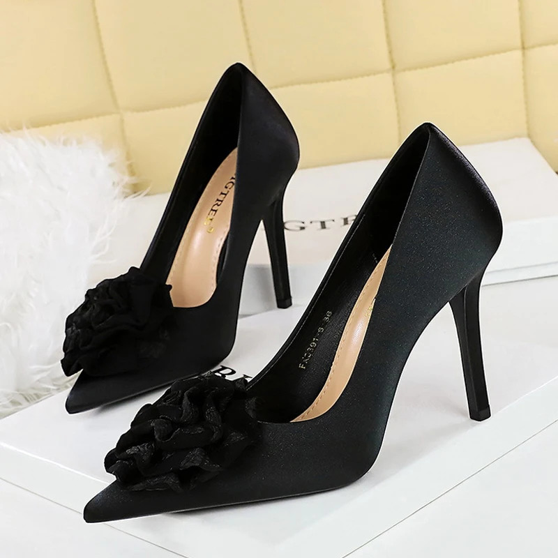 BIGTREE Spring Autumn Fashion Silk Flower Women Pumps Elegant Thin Heels WEDDING Party Shoes Zapatillas De Mujer 250613