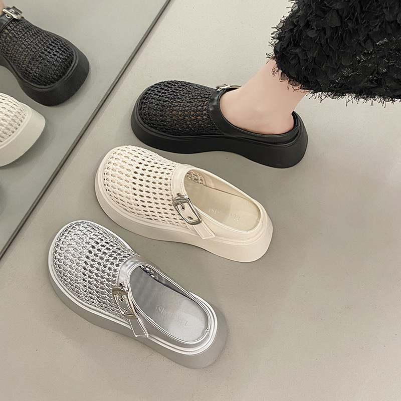 Ddmyoutdoor Platform Thick Sole Loafers New Spring Summer Versatile Woven Closed Toe Half Slippers For Petite Women Outdoor Shoes