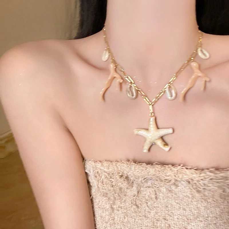 Bohemian Shell Conch Starfish Pendant Necklace for Women Summer Beach Vacation Gold Color Neck Chain Jewelry Y2K Accessories Z250614