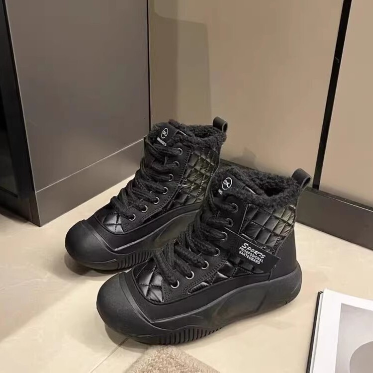 Ddmysports Thick Soled Snow For Women New High Top Shoes Closed Toe Lace Up Mid Calf Casual Round Furry Short Boots Outdoor Shoes