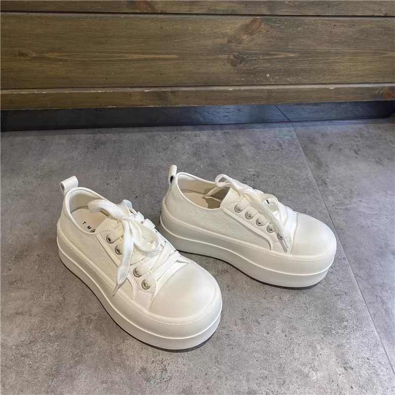 Ddmysports Platform Canvas Women Spring New Korean Style Lace Up Versatile Casual For Petite Fashionable White Shoes Outdoor Shoes