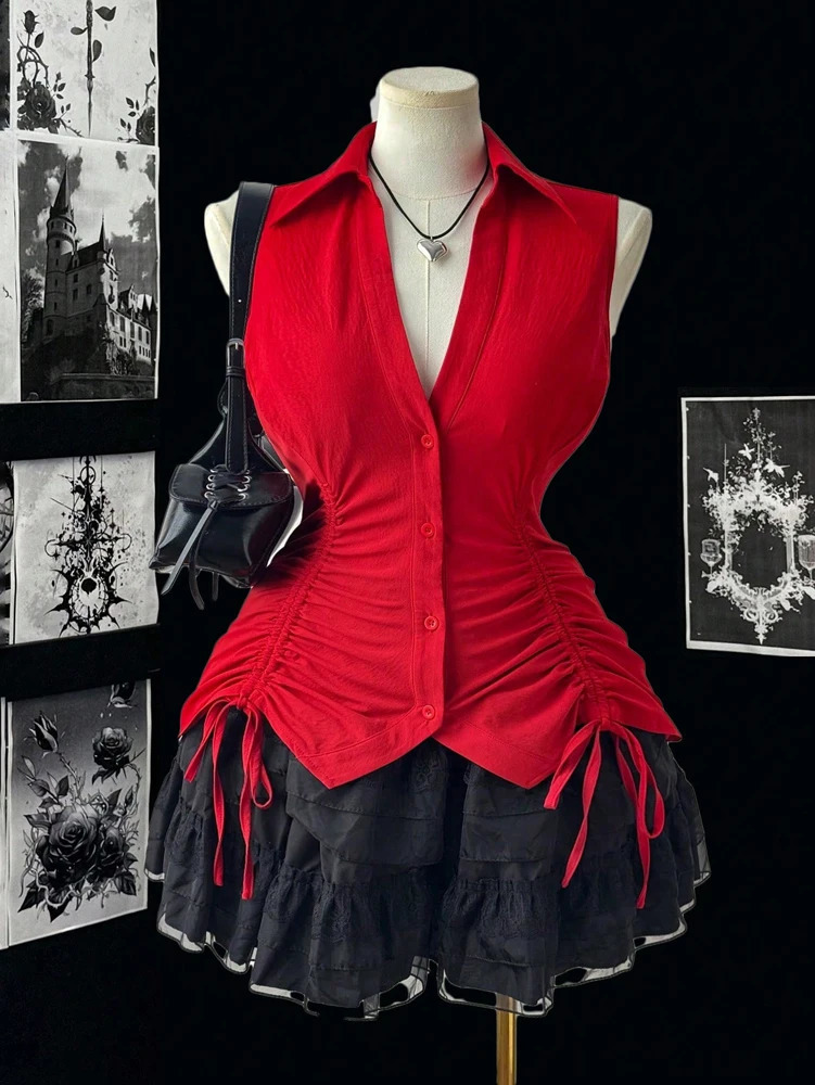 Plus Size Summer Womens Big Music Festival Tie Bow Slim Sleeveless Shirt Polyester Material 250614