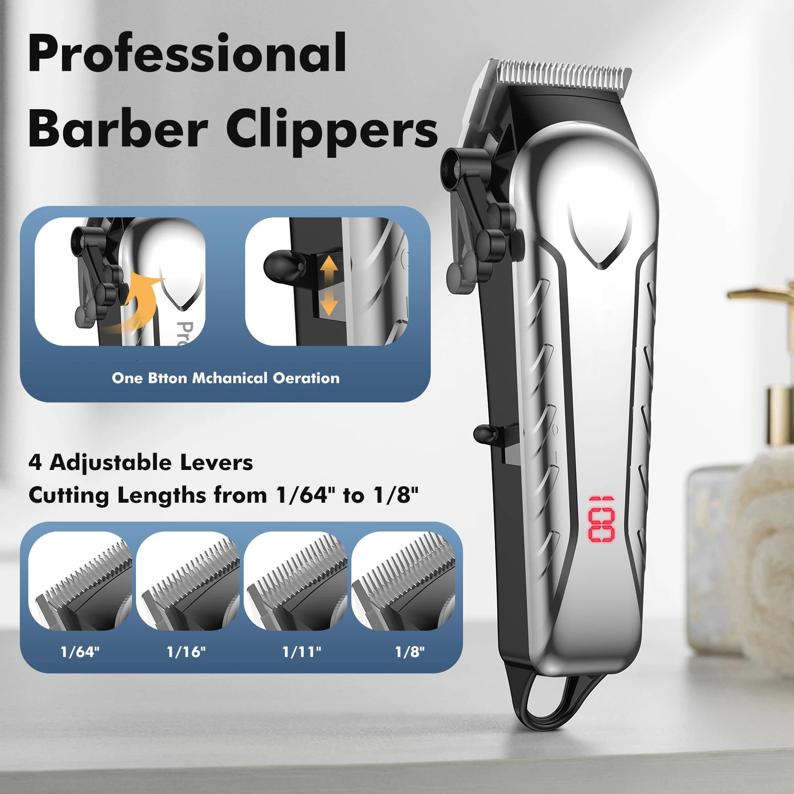 Hair Clippers for Men Professional Cordless Barber Clippers Trimmer with 10 Combs Gift for Him 250612