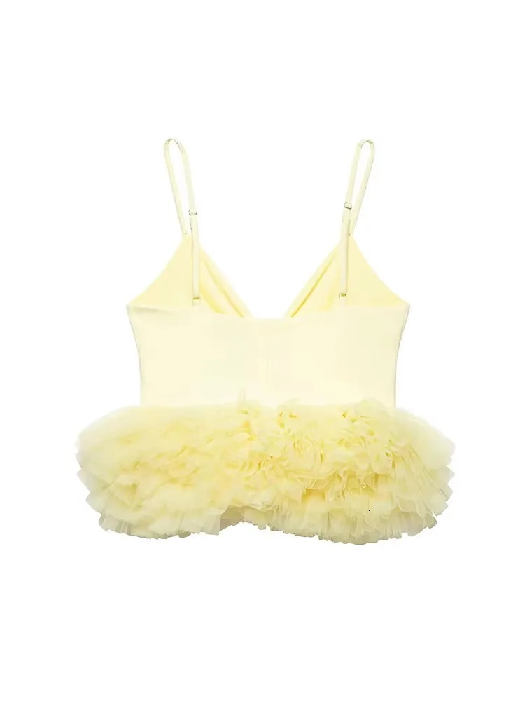 TFMLN Fashion Hem Tiered Camisole For Women Summer Sexy Vneck Sleeveless Sweet Casual Tops High Street Girls Backless Top 250611