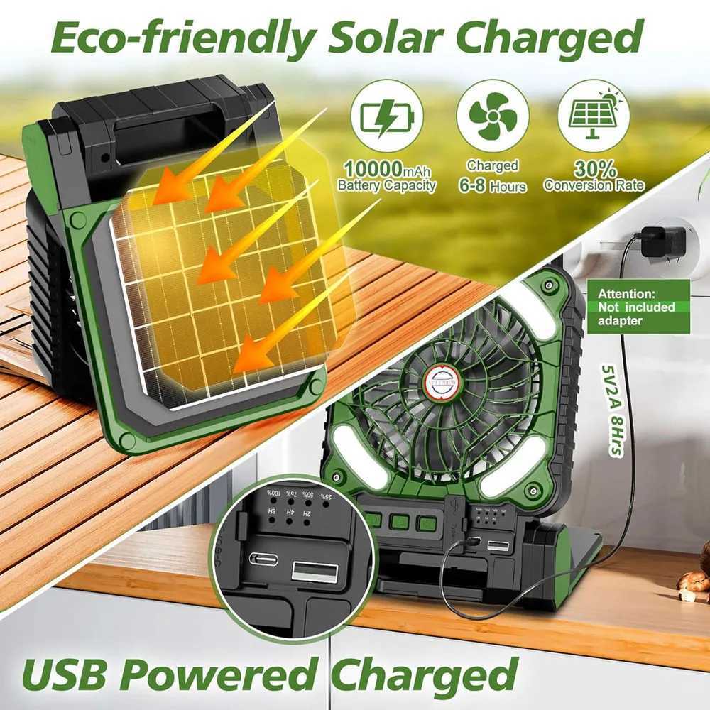 10000mAh Solar Powered Portable Camping LED Lantern With Fan 4 Speeds Powerful Wind Rechargeable Battery Operated Folding. W250613