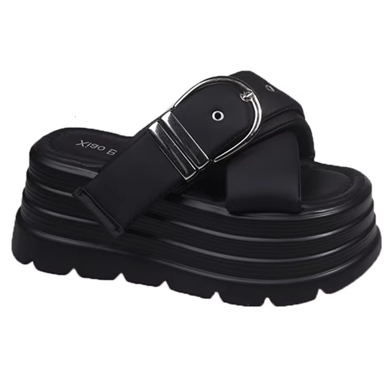 Ddmyoutdoor Summer New Platform Thick Sole Cross Buckle Strap Slippers Height Increasing Versatile Casual Office Sandals Outdoor Shoes