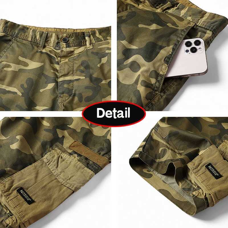 Men Summer Outdoor Leisure Camouflage Solid Cargo Shorts Men Cotton Loose Buttons Comfortable Straight Fashion Design Short MaleW250614