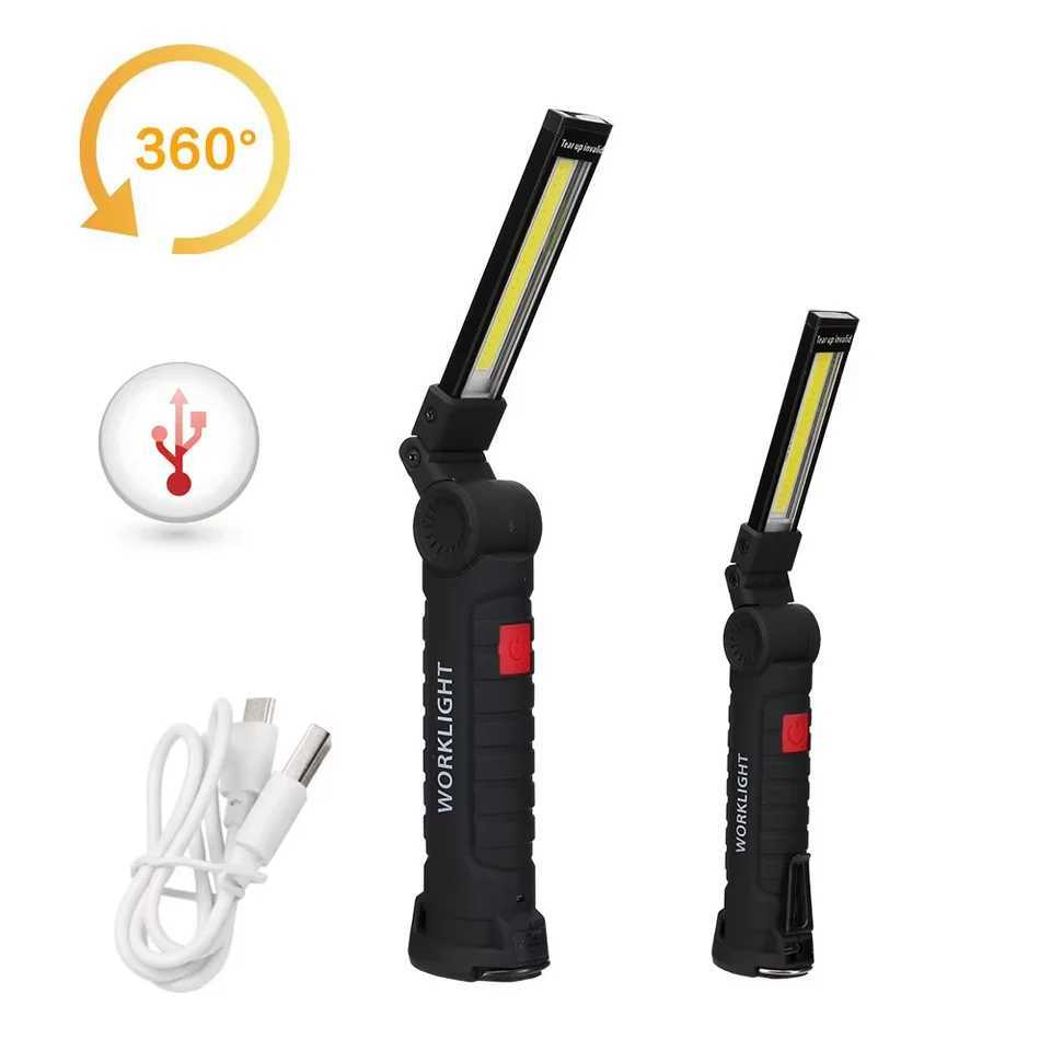 Portable COB LED Work Light - USB Rechargeable Dimmable Flashlight with Magnetic Hook 18650 Battery for Men Home Camping W250613