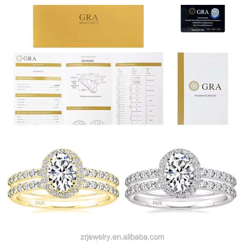 Moissanite Rings Womens Engagement 925 Silver Wedding Set Fashion Ring 7*9mm GRA Oval Moissanite Ring