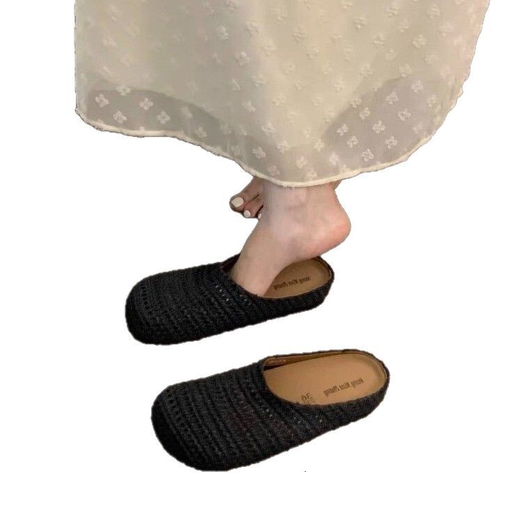 Ddmyoutdoor New Style Woven Breathable Closed Toe Outdoor Round Thick Soled Slip On Half Comfortable Soft Sandals Outdoor Shoes