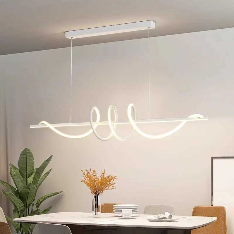 Minimalist Modern Dining Table LED Pendant Lights Linear Wavy Chandelier for Dining Room Living Room Bar Home Decor Hanging Lamp XJ2500613