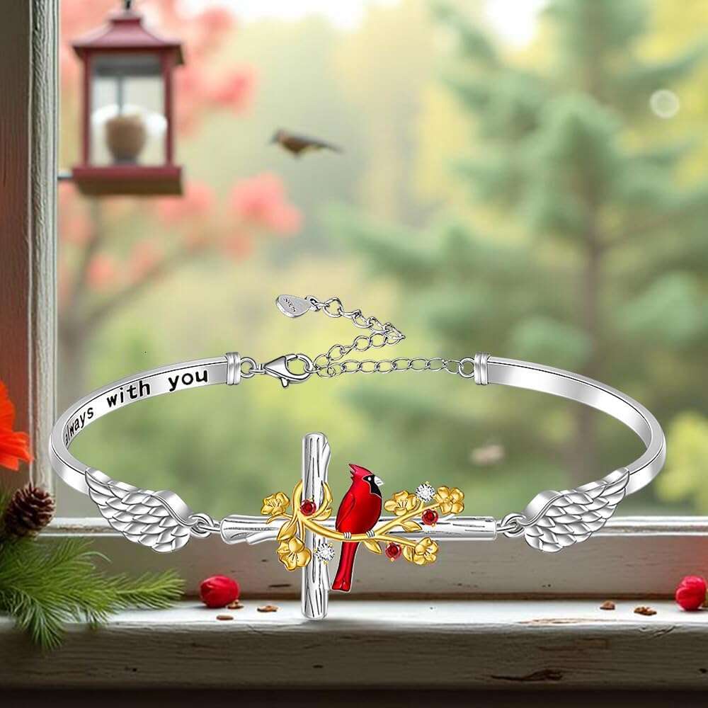 Red Gifts Cross Cardinal Bracelet for Women Sterling Sier Heart Angel Wing Bracelets Memorial Sympathy Charms Bird Christmas Jewelry
