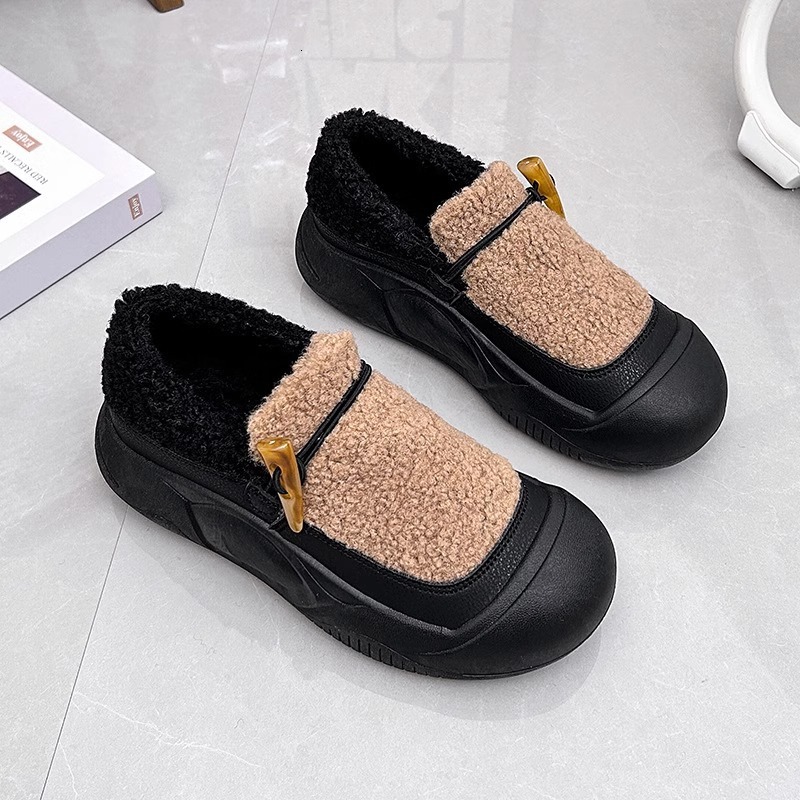 Ddmysports Fleece Lined Warm Cotton Autumn Winter New Slip On Loafers Non Soft Sole Lamb Wool Shoes Outdoor Shoes