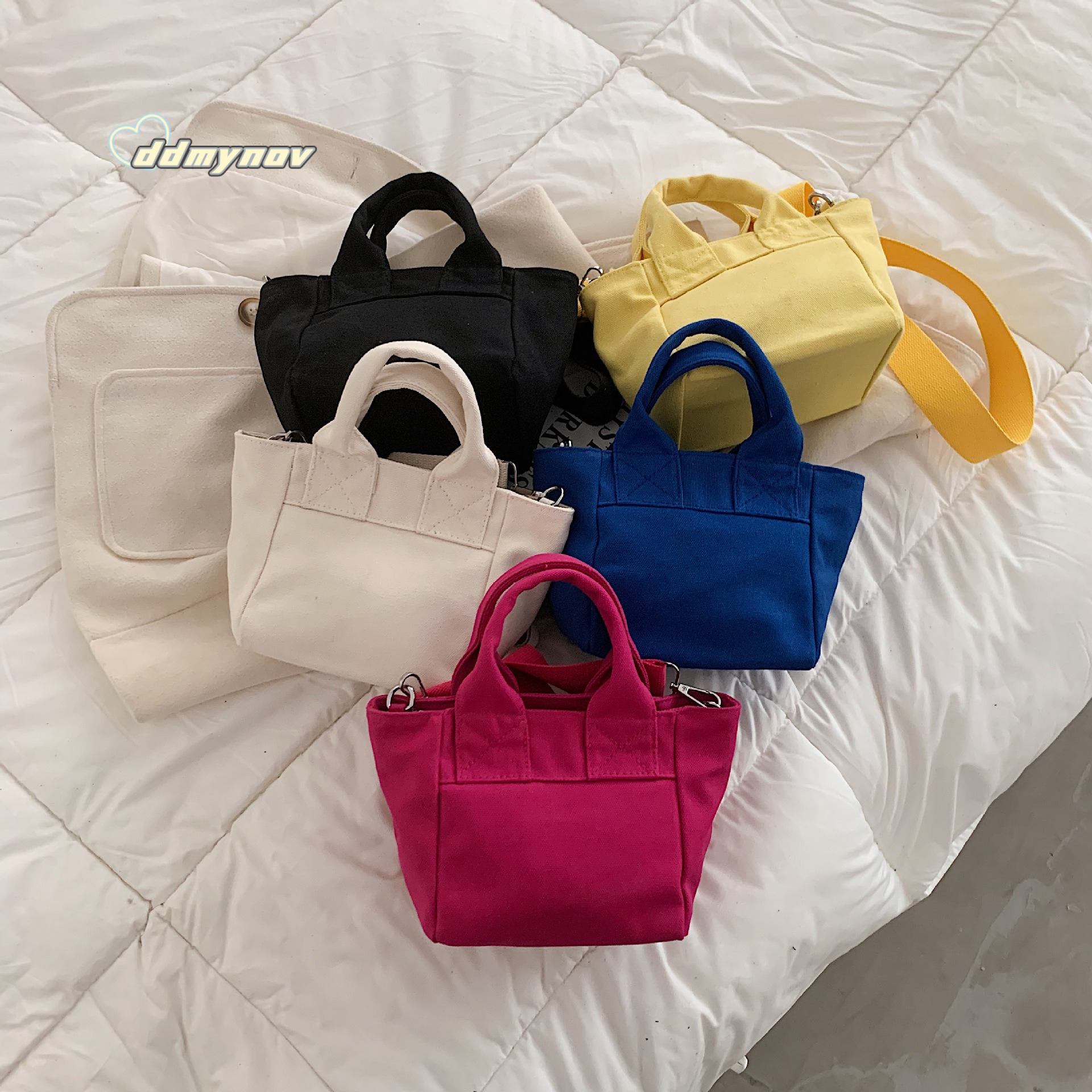 Korean Style Canvas for Women 2023 New Trendy Fashion Versatile Tote Handbag Crossbody Bag Solid Color Small Backpack ddmynov
