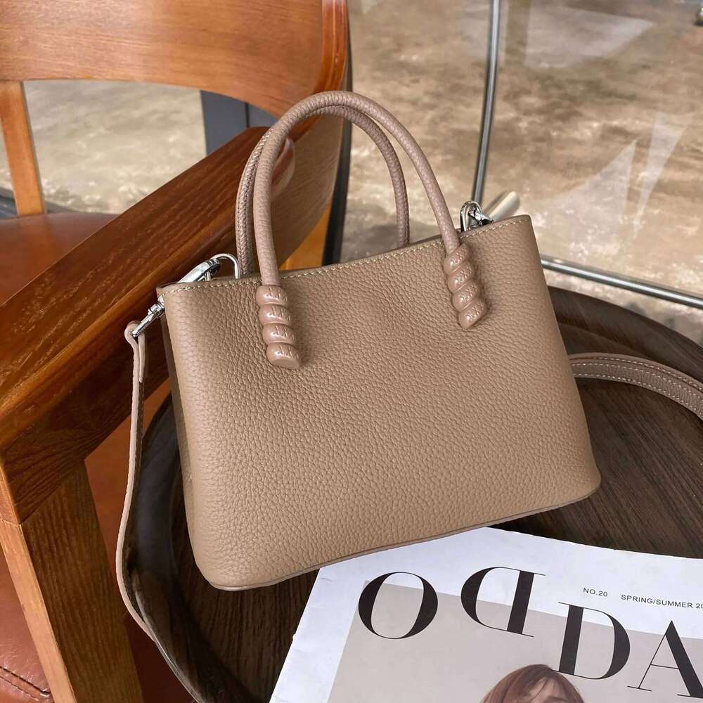 2025 Leather Women's Handbag Small Tote with Detachable Mini Purse Minimalist Bucket Bag