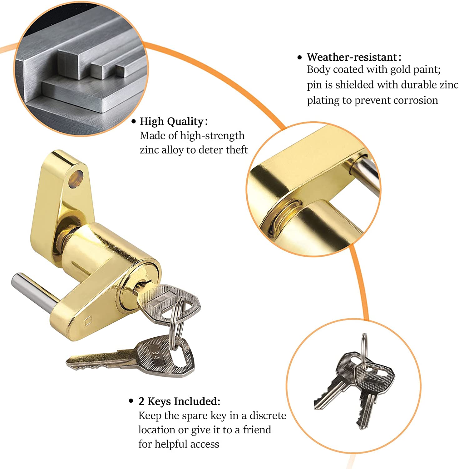 Black gold trailer hook lock, diameter 1/4 inch, span 3/4 inch, used for tugboat RV truck hook