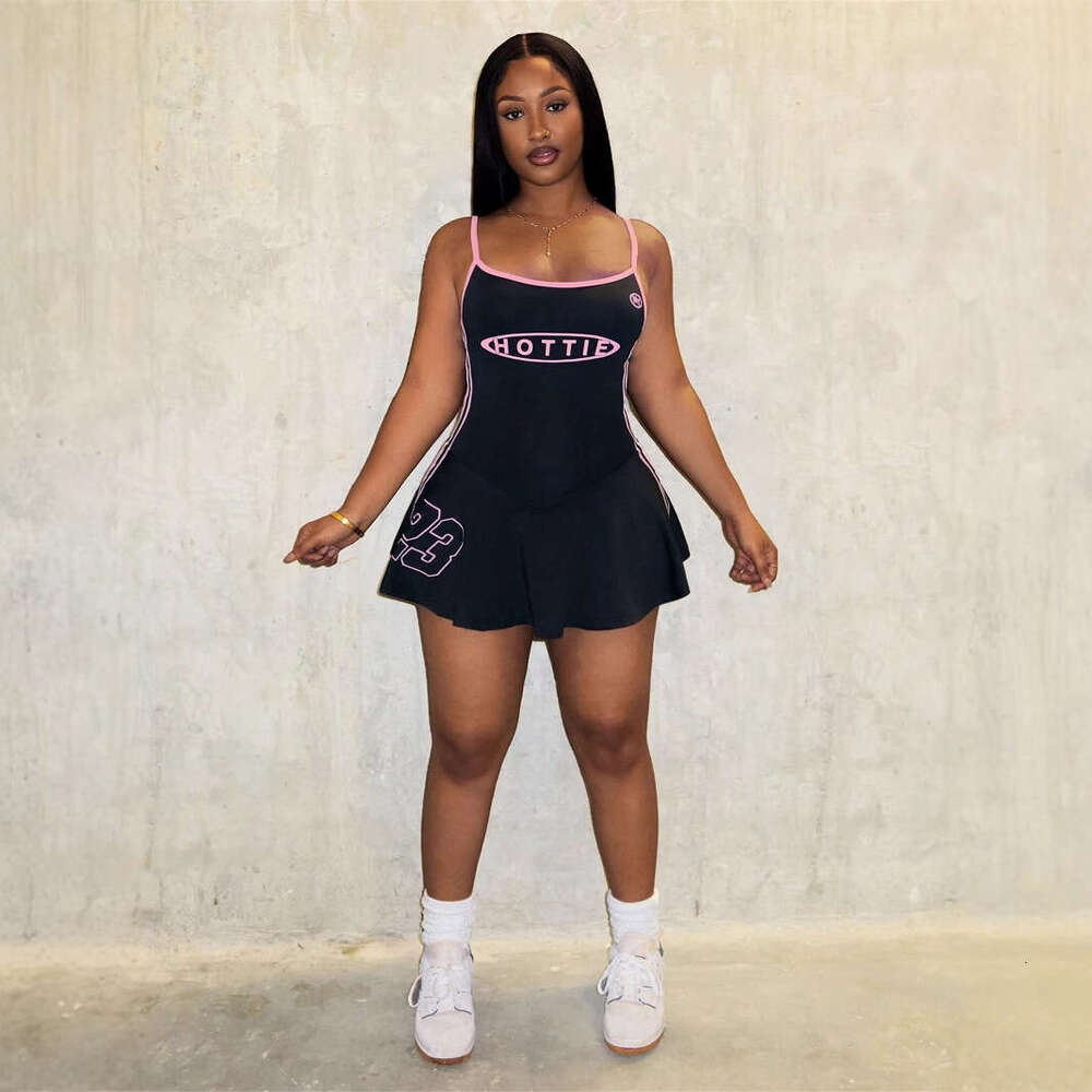 New Fashion American Style Printed Spaghetti Strap Slim Fit Stretch Sexy A-Line Short Dress For Women B5