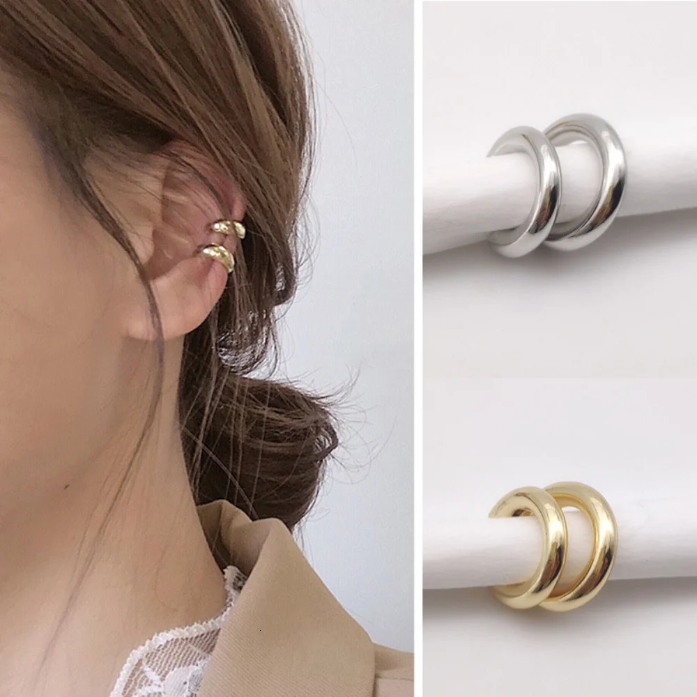 Minimalist Gold Color Round Earrings for Women Earcuff Women No Pierced C Shape Geometric Earclip Ear Bone Clip Punk Jewelry 250610