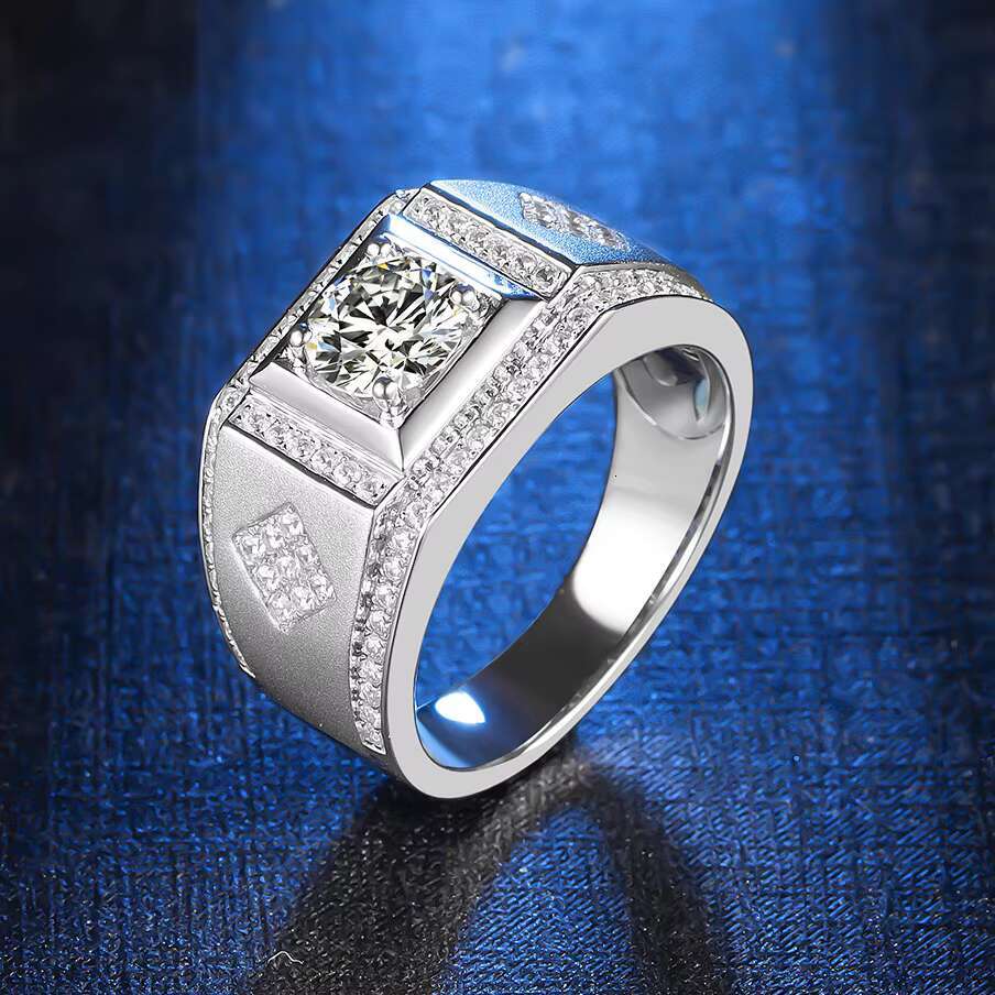 Fashion Men Ring Rhodium Plated 925 Sterling Silver Moissanite Men Rings