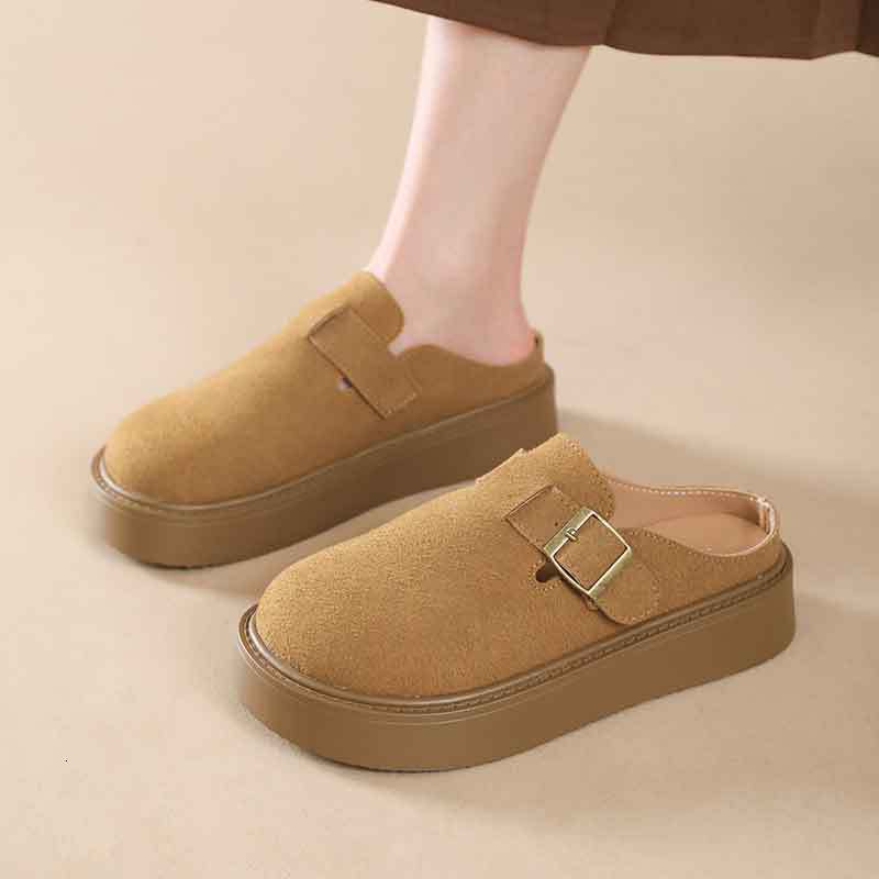 Ddmyoutdoor Baotou Thick Soled Slippers For Women New Spring Summer Round Toe Height Increasing Non Slip Dress Shoes Stylish Outdoor Shoes