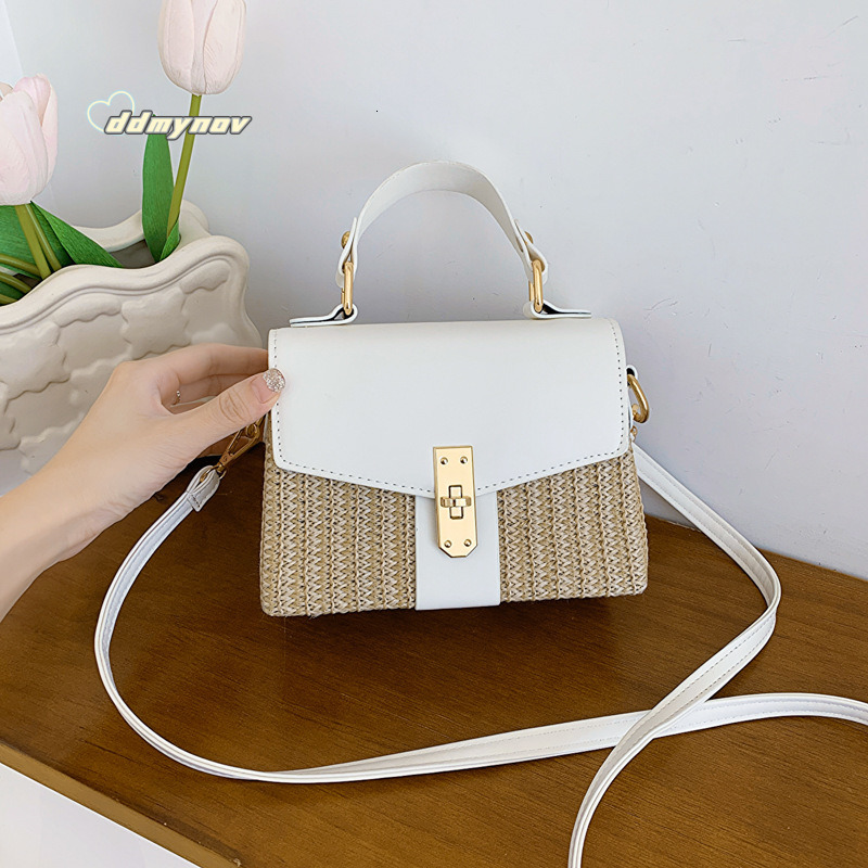 Women's 2025 New Ladies Shoulder Fashion Lock Woven Casual Handbag Textured Crossbody Small Square Bag ddmynov