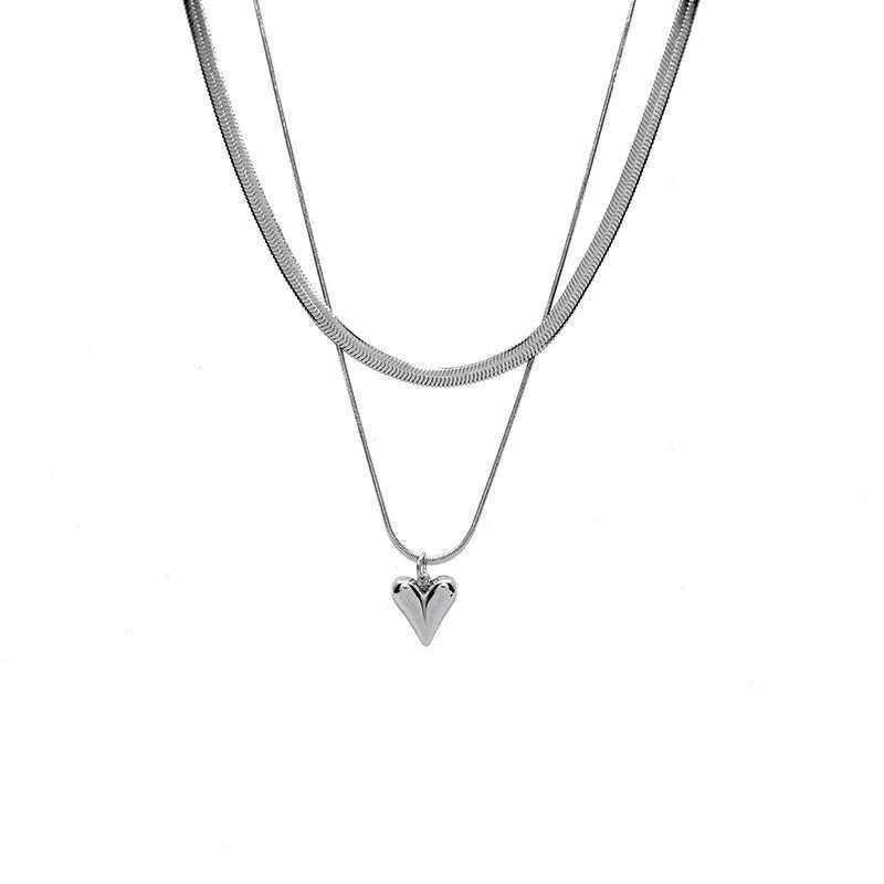 Double Layered Heart Pendant Necklace for Women Simple Neck Chain Jewelry Z250614