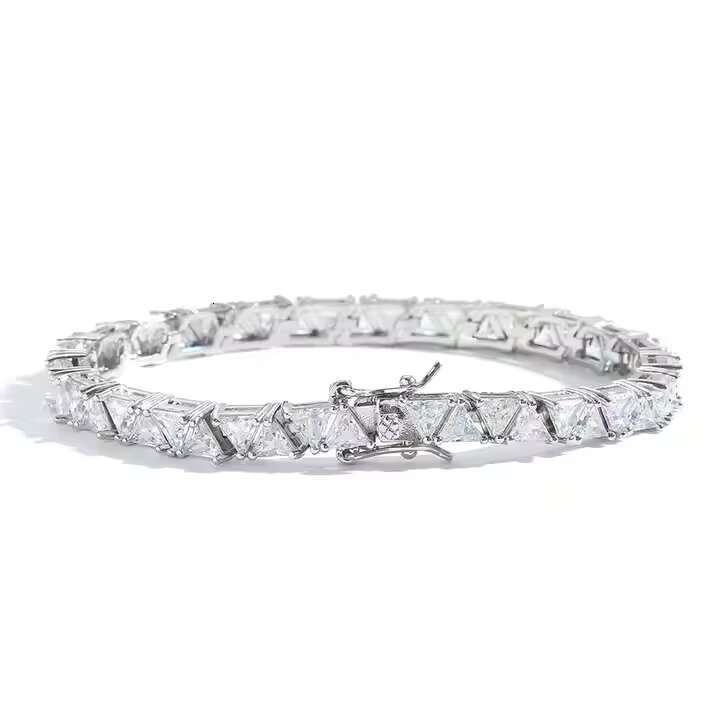 Triangle Shape 7 Inch Moissanite Diamond Tennis Bracelet 10K Gold/Silver Iced Out Luxury Universal Luxury Style for Any Occasion