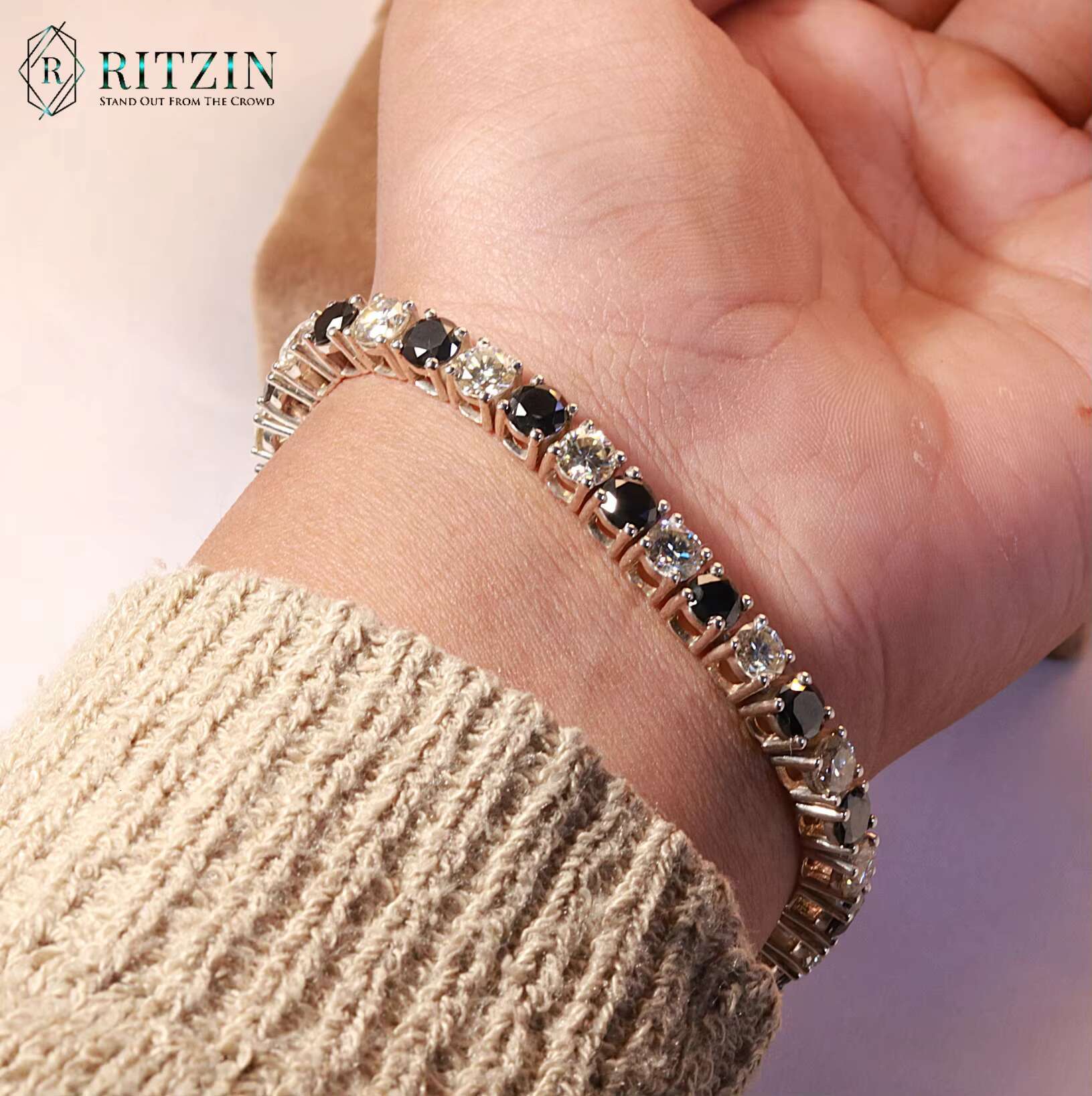 Bracelet For Women Round Shape Moissanite Tennis Style 925 Sterling Silver Prong Set