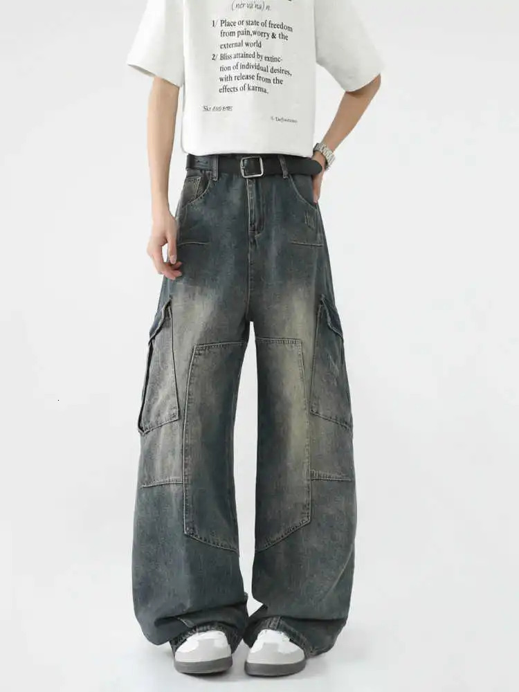 Women Dark Blue Y2k Cargo Jeans Baggy Grunge Denim Trousers Vintage Boyfriend Long Pants Japanese 2000s Style Clothes 250612