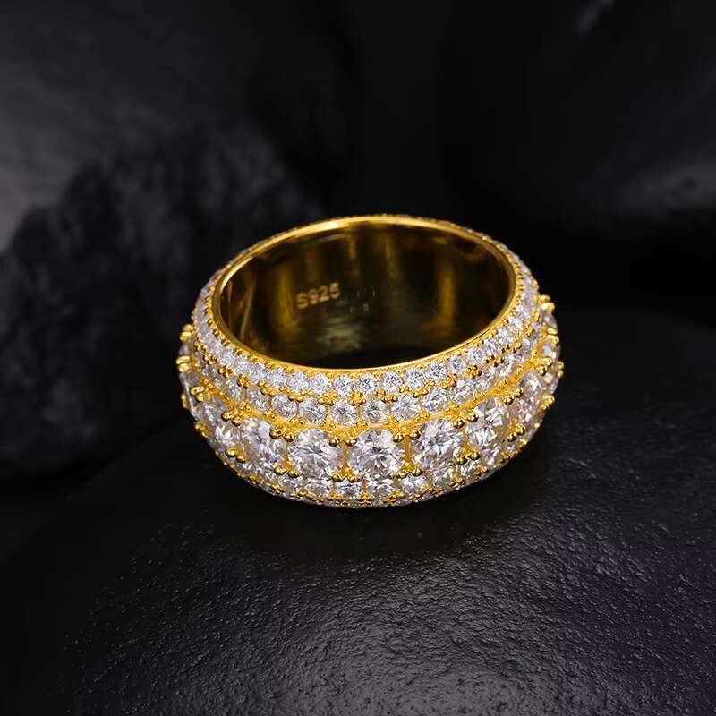 Luxury 5 Row Moissanite S925 Sterling Silver Gold Plated Iced Out Ring Gra Certified Hiphop Moissanite Ring Men