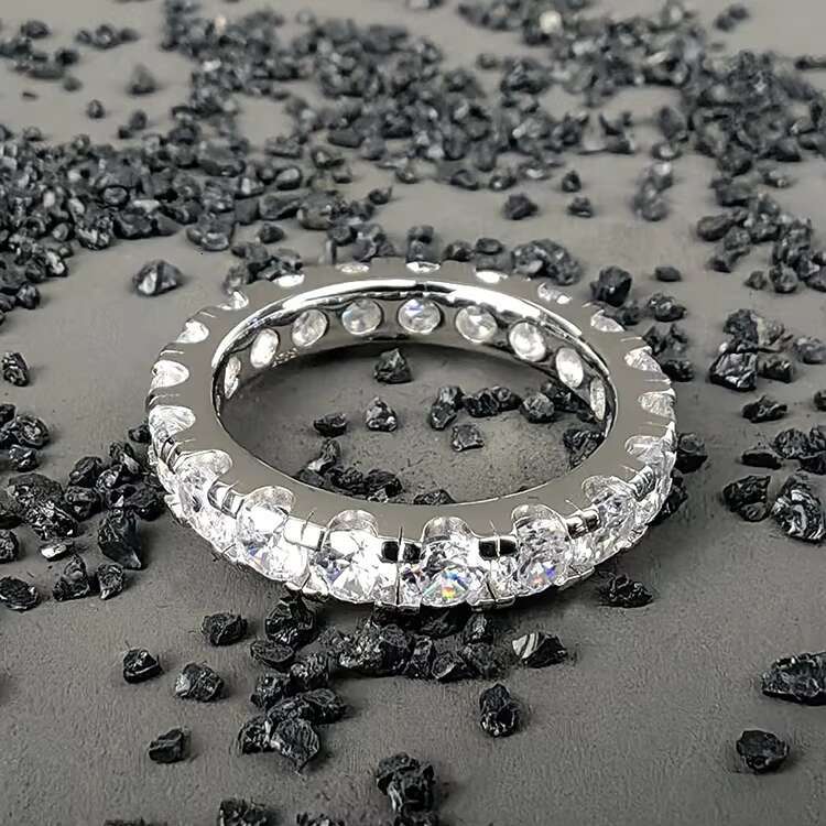 Wholesale GRA Popular Rhodium Plated 925 Sterling Silver VVS Moissanite Diamond Eternity Band Ring Fine Jewelry Unisex Gift