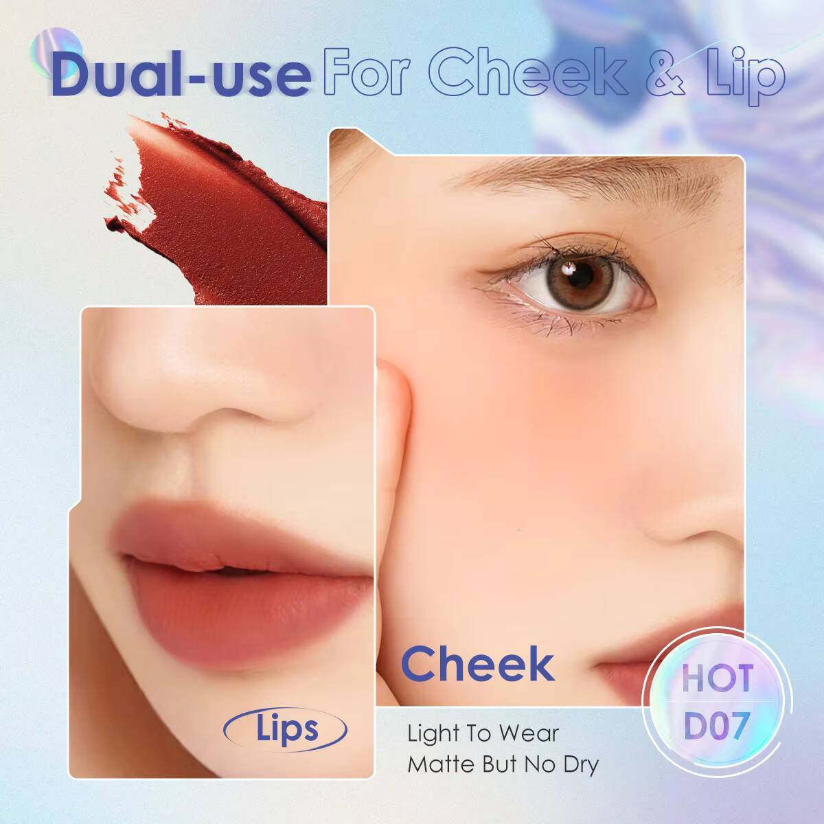 FOCALLURE 12 Colors Cream Smooth Matte Lipstick Waterproof Long Lasting Moist Lip Cheek Dual-Use Women Beauty Cosmetic happy