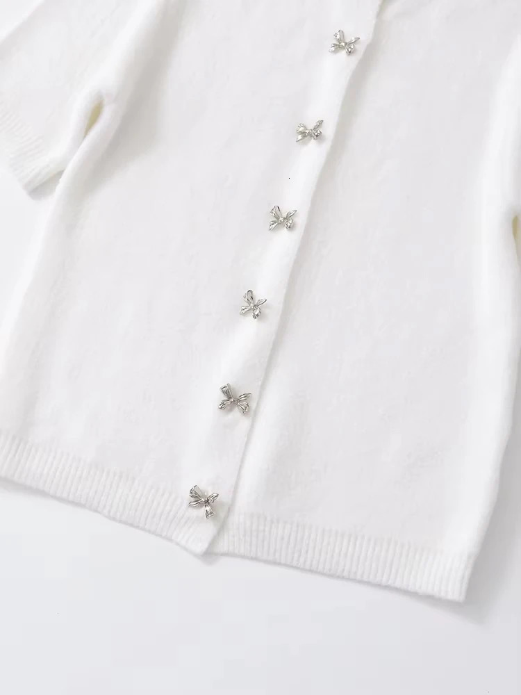 TRZAWomens Knitted Cardigan Sweater with Buttons O Neck Short Sleeve Female Outerwear Chic Tops Fashion 250612