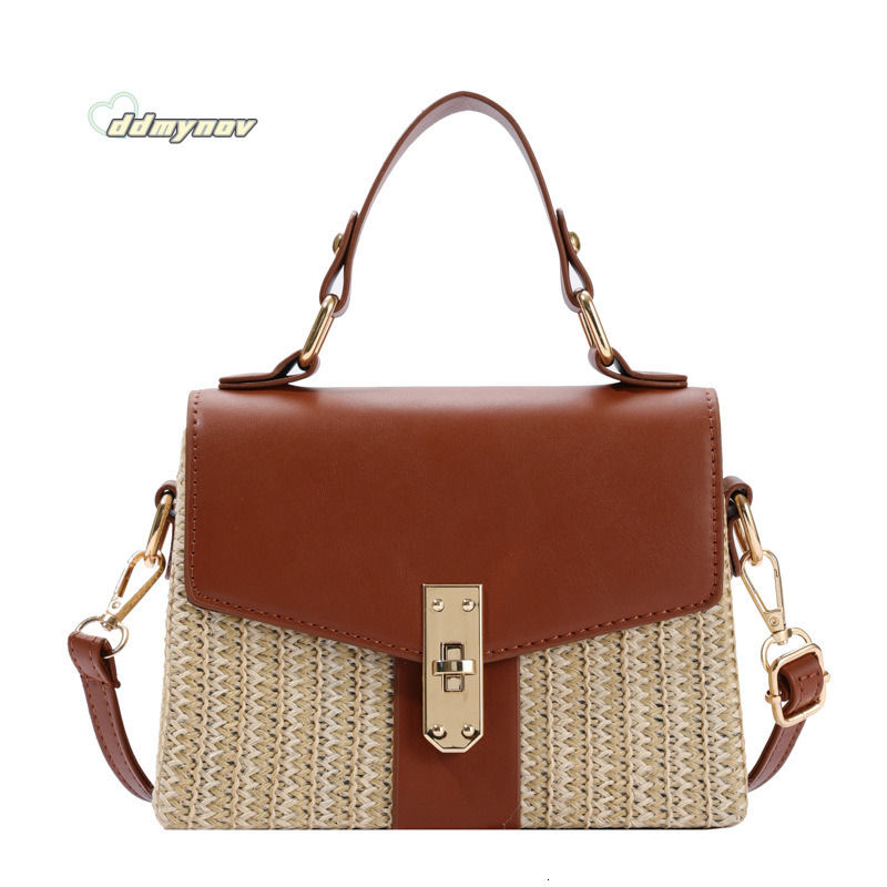 Women's 2025 New Ladies Shoulder Fashion Lock Woven Casual Handbag Textured Crossbody Small Square Bag ddmynov
