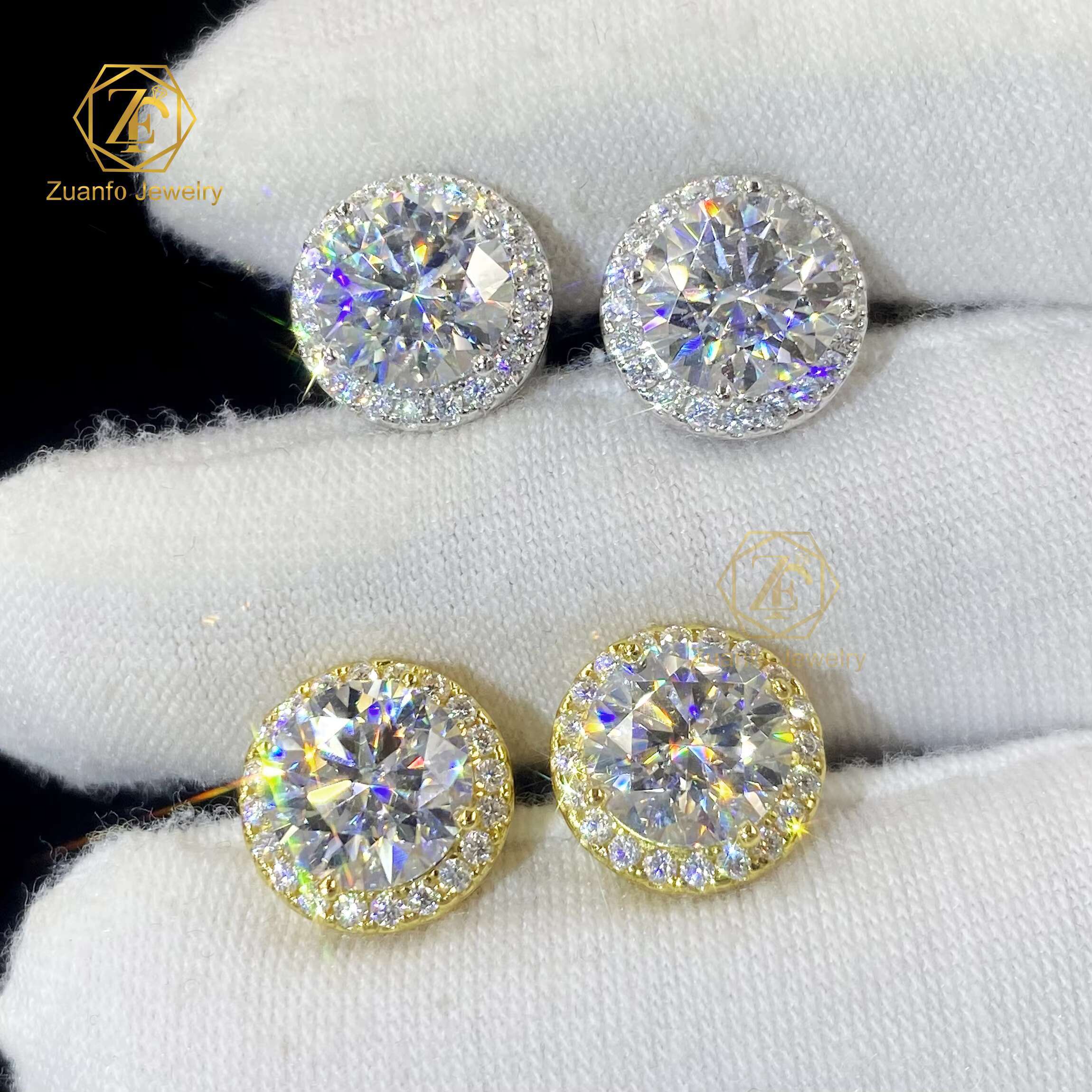 Wholesale Options Available Fine Luxury 925 Sterling Silver 5mm 6.5mm 8mm Moissanite Halo Earrings