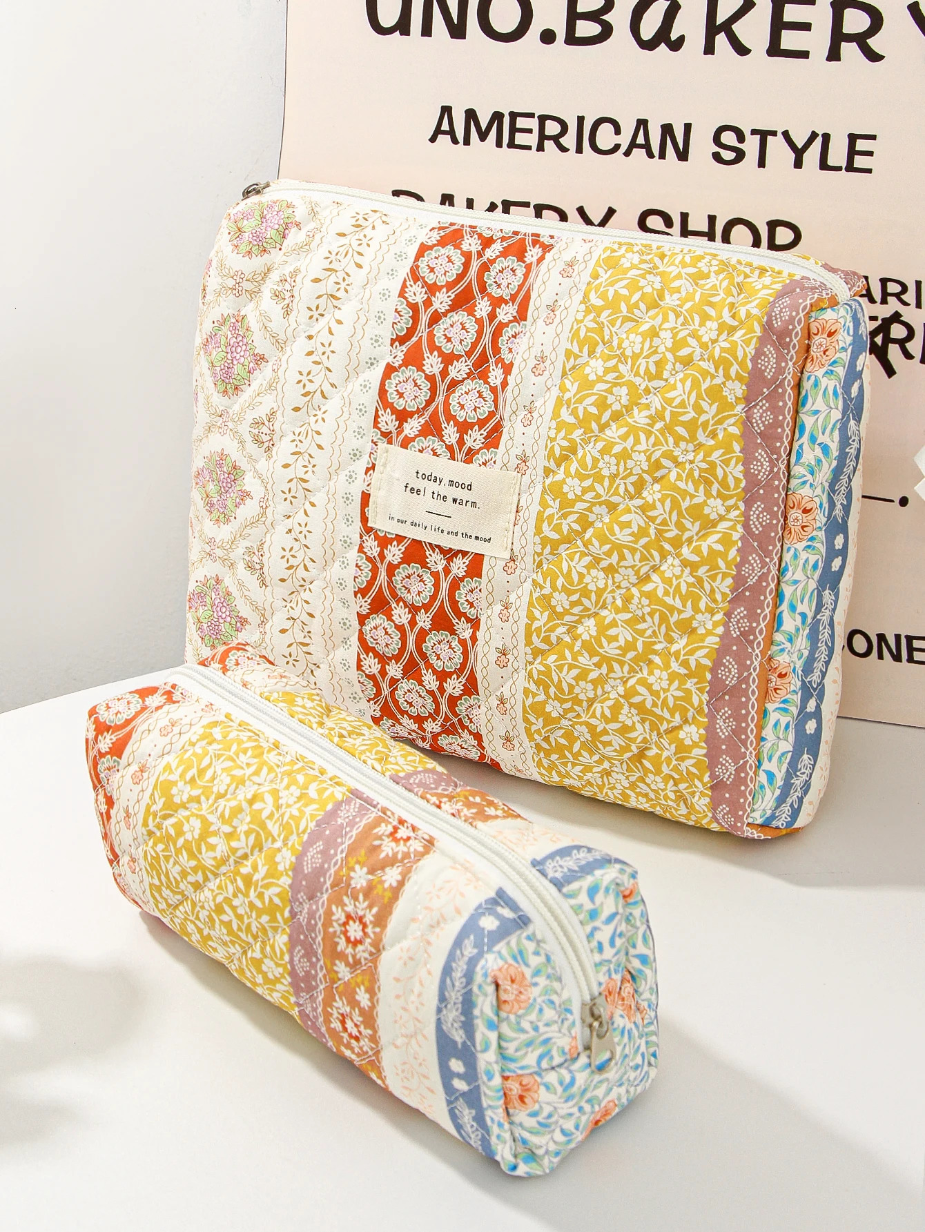 1pcset contrast color flower quilted makeup bag travel essential toiletry multifunctional portable bag 250614