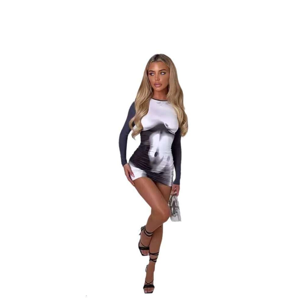 Spring New Fashion Printed Elegant Slim Fit Dress For Women B5