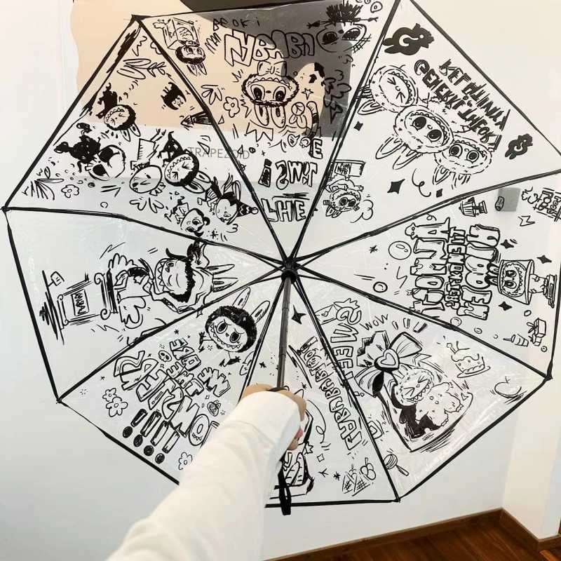 New Hot Labubu Folding Automatic Umbrella Anime Portable Wind Resistant Umbrella Fashion Charm Birthday Gifts Xmas Gifts Z250614