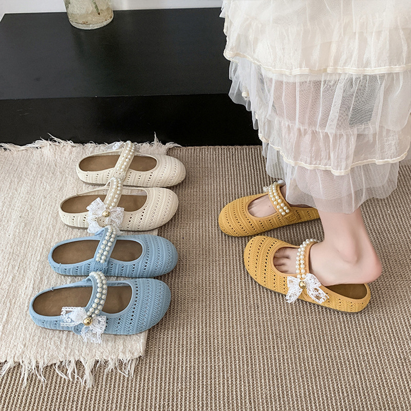 Ddmyoutdoor Casual Style Thick Sole Woven Shallow Mouth Spring Summer Hollow Out Vacation Slip On Closed Toe Half Slippers For Women Trendy Outdoor Sh