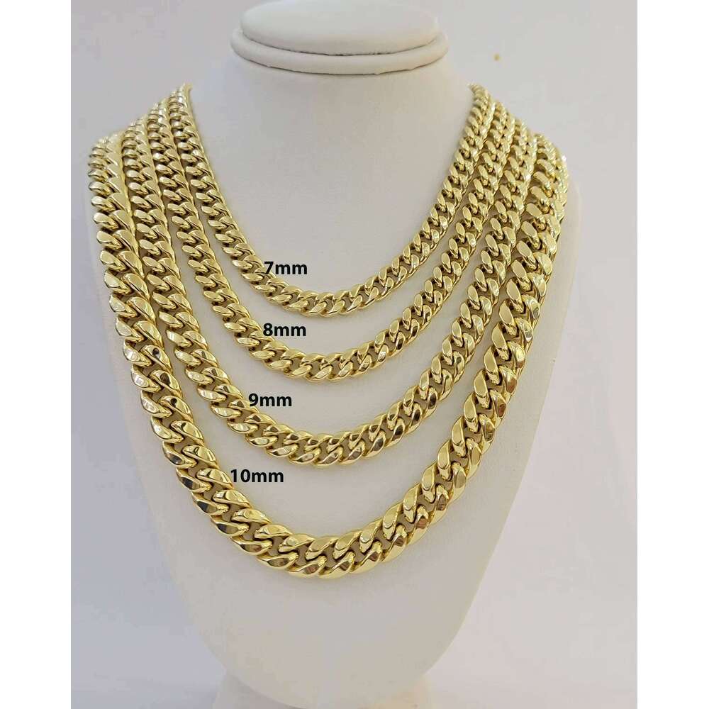Customized Italian 10Kt Real Yellow Bracelet /Necklace 6Mm-15Mm Miami Cuban Link Franco Solid Gold Chains