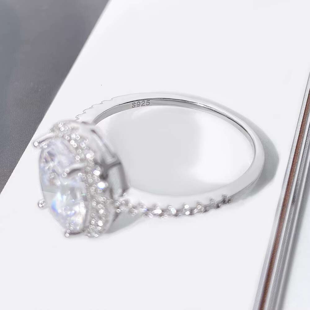 FOXI 8*10 Halo Oval Cut Moissanite Diamond Engagement Ring Platinum Plated 925 Sterling Silver VVS Moissanite Diamond Fine Rings