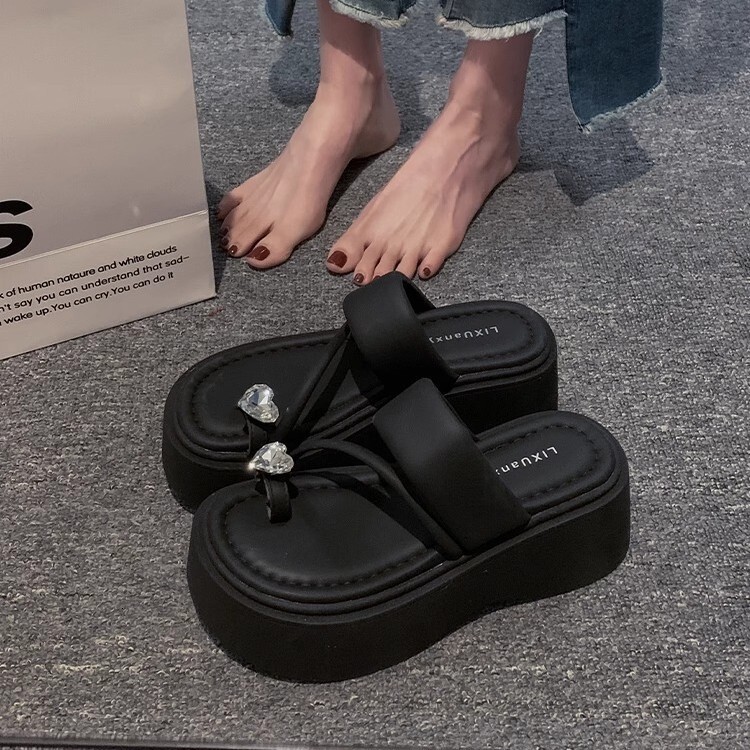 Ddmysports Women S Summer New Thick Soled Height Increasing Toe Post For Outdoor Wear Fashionable Beach Slip On Sandals To Match Dresses Outdoor Shoes