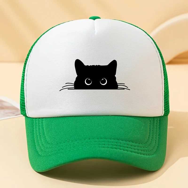 Cute cat printed baseball net hat versatile for outdoor travel in summer mens and womens daily decoration W250614